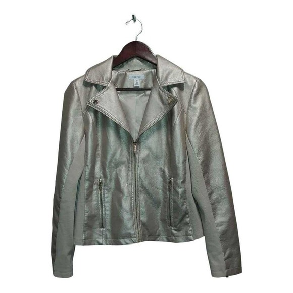 Calvin Klein metallic like gold champagne Moto Jacket w/  1/4 Zip Sleeves WSz M - Picture 1 of 5